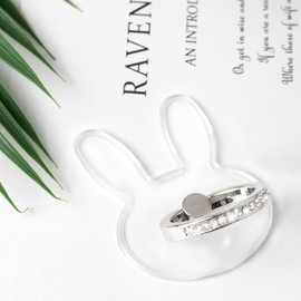 [2 Pack] Transparent Diamond Setting Cell Phone Ring Holder Stand,360 Degree Rotation and 180 Degree Adjustable Finger Ring Kickstand with Polished Electroplated Phone Grip (Bunny)