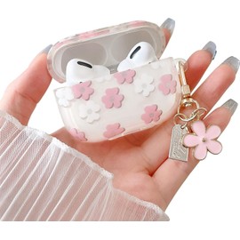 MINSCOSE - Funda transparente compatible con AirPods Pro 2, diseño de flores de dibujos animados con llavero floral, funda protectora de TPU suave a