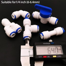 Cesfonjer Water Inlet Line Universal Connection Set, RO Water Filter Fitting, 1/4 inch (6mm) Pushfit Straight Plug for Water Pipe, Push, Pack of 20 (Y + T + I + L Type Combo + Shut Off Valve)