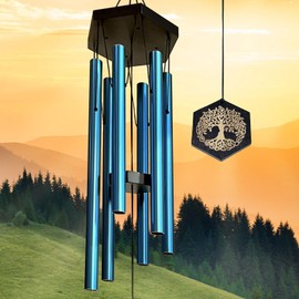 Goollyrusim Memorial Wind Chimes, Sympathy Wind Chimes for Loss of Loved One/Pet, Wind Chime for Outside Engraved Tree of Life, Ideas Hanging Decor for Garden Patio Porch Outdoor Clearance 33" Blue