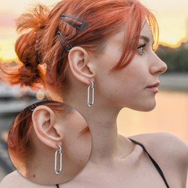 925 Sterling Silver Double Hoop Post Earrings for Women, Silver Long Oval Hoop Earrings for Sensitive Ears, Circle Stud Earrings for Fashion Trendy