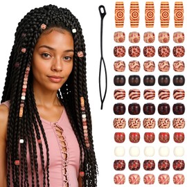 QFGasre 60PCS Vintage Round Natural Wood Hair Bead Large Hole Wooden Beads Wooden Loose Spacer Painted Multi Shape for Braids Loc Dreadlock Necklace Bracelet Hair