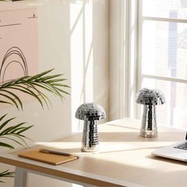 Sagebrook Home Boho Decorative Mushroom Figurine - Mirrored Mosaic Design - Metal & Glass - Modern Accent for Home, Office, Bedroom, Living Room - 9" Silver