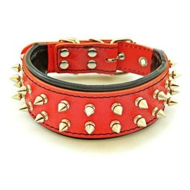 Bestia "Frenchie Red genuine leather dog collar. Studded. Soft padded