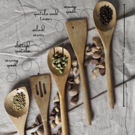 The Art Box Wooden Spoons for Cooking - 5 Pcs Natural Acacia Wood Non-Stick Cooking Spoons, Spatula Spoon Nonstick Wooden Utensil Set for Kitchen, Comfort Grip, BPA Free