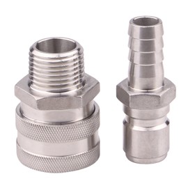 DERNORD 1/2 Inch Stainless Steel Quick Disconnect Set - Beer Brewing Connector Kit (Barb Male/MPT Female)