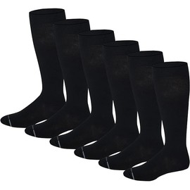 Dr. Motion Men's Knee High Compression Socks 8-15 mmHg (6 Pairs Pack) (US, Numeric, 10, 13, Regular, Regular, Black)