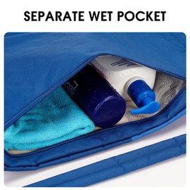 WANDF Drawstring Backpack, Sports Gym Bag with Wet Pocket, Water Resistant Drawstring Backpack, Cinch Bag for Men and Women, Blue with shoulder pad