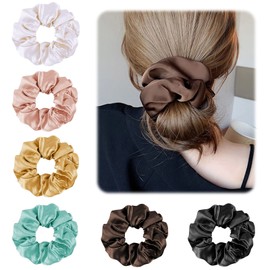 6 Pack Silk Hair Scrunchies for Women Girls, 100% Mulberry Silk Hair Ties for Breakage Prevention Soft Elastic Silk Satin Hair Ties Ponytail Holders Hair Accessories