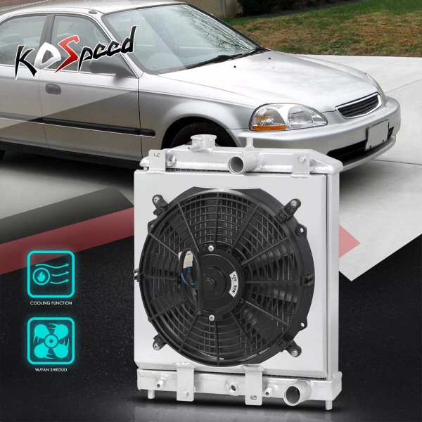 KO Speed 2-Row Aluminum Cooling Radiator w/Fan Shroud for 94-00