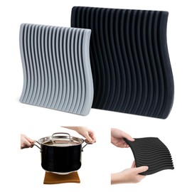 Just Simplicity - Premium Silicone Trivet Set, Freestanding Bendable Design, Kitchen Decor - Durable & Stylish Heat-Resistant Countertop Protector (Monochrome, Set, Wave)