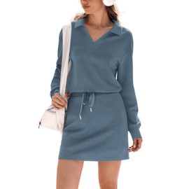 Casly Lamiit Two Piece Sets for Women 2024 Casual Tracksuit Sweatshirt Skorts Matching Set Lounge Tennis Jogger Sweat Suit, Grey Blue, Large