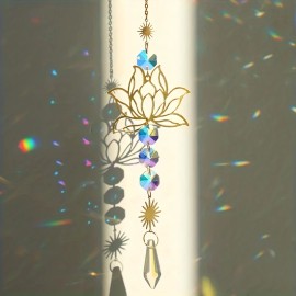 1pc Crystal Sun Catcher, Wind Chime, Lotus Flower Pendant for Wedding Party Home Decoration Car Hanging Hanging Ornamentcolor: Golden, Type: hanging, Size: H:39cm