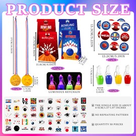 Pack of 104 Bowling Party Bags Children's Birthday Medals Bowling Ball Key Ring Party Bags Stickers Gift Bags Children Girls Boys Birthday Decoration Party Give Aways