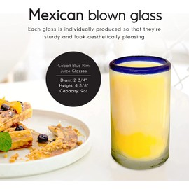 MexHandcraft Cobalt Blue Rim 9 oz Juice Glasses (set of 6), Recycled Glass, Lead-free, Toxin-Free (9 oz Juice)