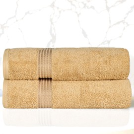 Superior Egyptian Cotton Bath Towel Set, Home Bathroom Towels, Master, Guest Bath, Decor Essentials, Quick Dry, Absorbent, Large Body Towels, Spa, Hotel, Resort, Adult, Kids, Set of 2, Gold