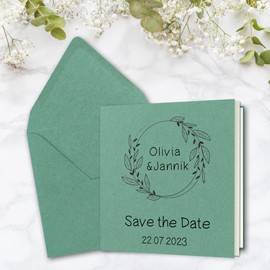 25x square folding card set made of kraft paper in eucalyptus green 15.0 x 15.0 cm - double cards with envelopes and inserts made of recycled paper - UmWelt series