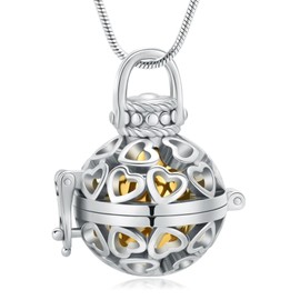 QGJNSGC Heart Urn Necklace for Ashes Vintage Hollow Flower Cremation Jewelry for Ashes Necklace Memorial Locket Pendant Jar Keepsake Necklace for Ashes (Silver-golden)