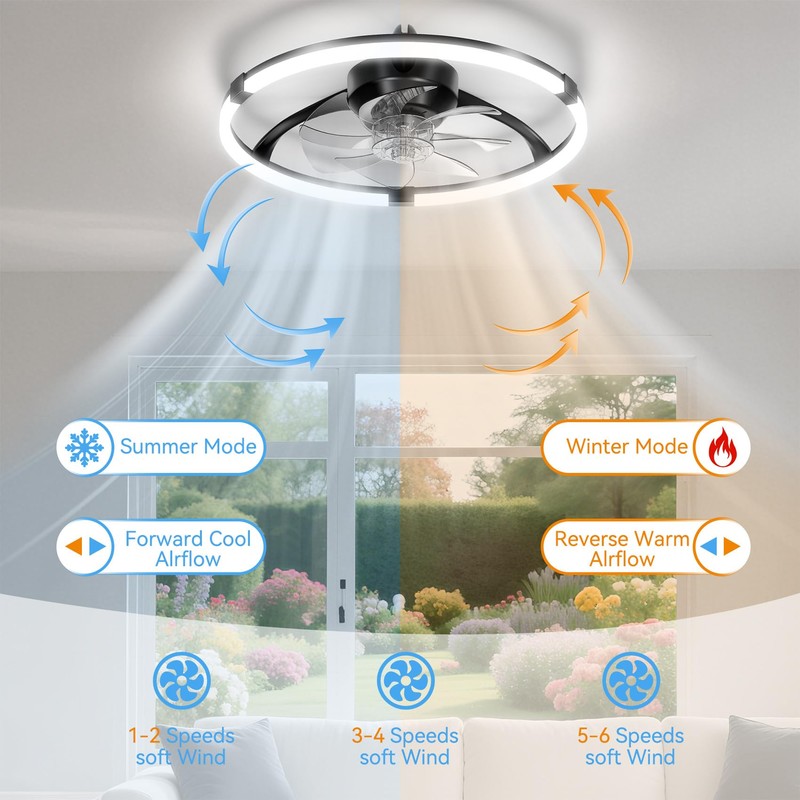 Franjulia Ceiling Fans with Lights and Remote, 20'' Low Profile