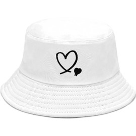 XYIYI Double Heart White Fashion Embroidery Bucket Hat Cotton Beach Fisherman Hats for Women Girls