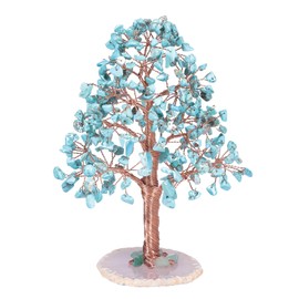 Amogeeli Handmade Healing Crystal Money Tree with Agate Slice Base, Fengshui Stone Tree of Life Figurine Home Decor for Luck & Wealth