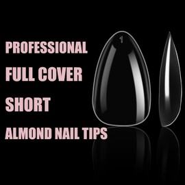 Wellquinn Short Almond Nail Tips, 240pcs Fake Nails Pre-shape Gel Acrylic Nail Tips for Full Cover Nail Extension Home DIY Nail Salon 12 Sizes Gelly Tips