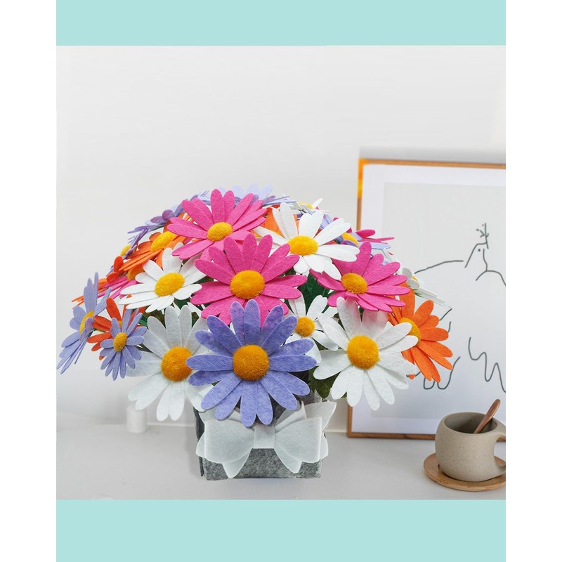 BAZIMADIY Felt Flower Art Craft Kit,DIY Felt Daisy Bouquet Kit,