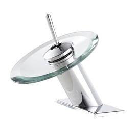 Bathroom Faucet Chrome Waterfall Glass Spout Single Handle One Hole Bath Sink Faucet Vanity Lavatory Basin Mixer Tap with Cover Plate Deck Mount Commercial