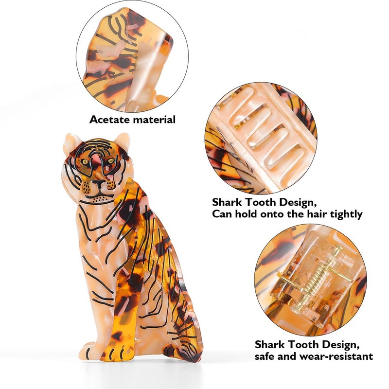 Tiger Design Hair Claw Clip,Animal Acetate Material Hair Accessory for