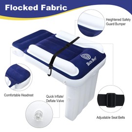 Blublu Park Kids Bed Airplane, Inflatable Toddler Bed for Kids Seat Extender, Toddler Plane Beds with Sides Pump Belt, Air Mattress Fits Seats of Flight, Car, Train (Blue)