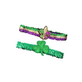 BBTDIN St.Patrick's Sequin Headband Green Clover Hair Band St.Patrick's Glitter Shamrock Headwarp JHSP61 (2 PCs/Set-B)