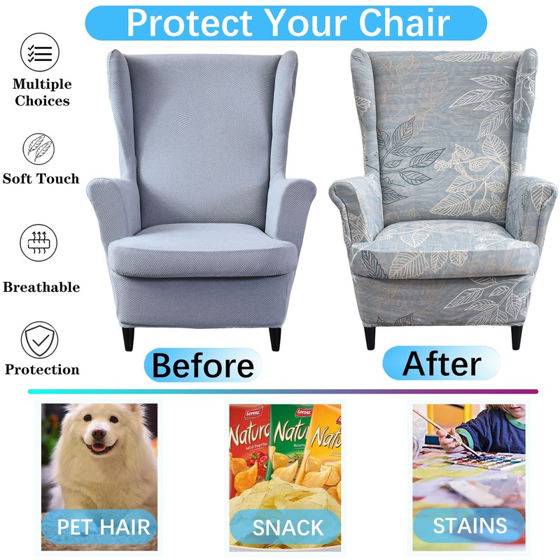 Jusmate Wing Chair Slipcovers 2 Pieces Printed Wingback Chair Covers