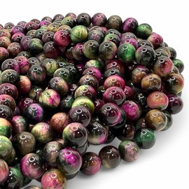ABCGEMS Galaxy Tiger Eye Beads High Flash African Beads (Mix of Green and Purple Tones that mimic the beauty of the galaxy) Smooth Round 6mm