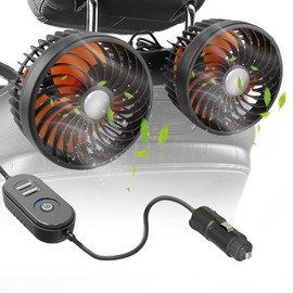 12 V/24 V Car Fan, Adjustable Double Head Clip Fan, Car Fan for Rear Seat, Car Cooling Air Fan, Car Seat Fan, Speed Fan for Suv, RV