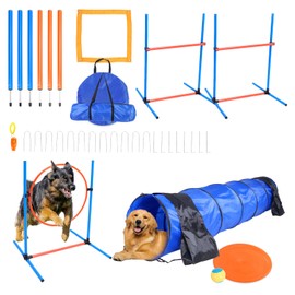 Premium Dog Agility Training Equipment Set for Indoor and Outdoor, Dog Obstacle Course Kit, 2 Hurdles Jump, Tire Jump, Tunnel, Weave Pole with Stand, Pause Box, 1 Toy Ball, 1 Flying Discs, 1 Whistle