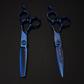 Hair Cutting Scissors, 6 Inch Professional Upscale Scissor Blue Damascus Hair Scissors Haircut Thinning Barber Tools Cutting Shears Hairdressing Scissors Set