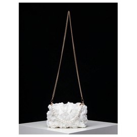 QWINEE Women's Faux Pearl Clutch Bag Flower Shape Small Crossbody Bag Evening Satchel Bag Tote Handbags Prom Bags White One-Size, White, One Size