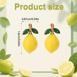 Lemon Dangle Earrings, Cute Lemon Accessories Lovely Fruit Green Leaf Stud Earrings for Women Festival Party Cosplay