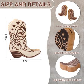 JarThenaAMCS 18Pcs Cowboy Boot Place Card Holder Ornament Gradient Brown Wooden Table Number Holder Wild West Name Card Display Stand for Party Table Setting Supplies