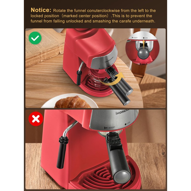 Ihomekee Espresso Machine, 3.5Bar Espresso and Cappuccino Machine with Preheating