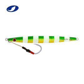 OCEAN CAT Fast Fall Fishing Luers Mental Vertical Lead Jigging Sea Baits Flat Hooks Saltwater Metal Pitching Falling Fish Jigs Artificial Baits Lead 5 Colors 4 Weights (Green & Gold, 150G)
