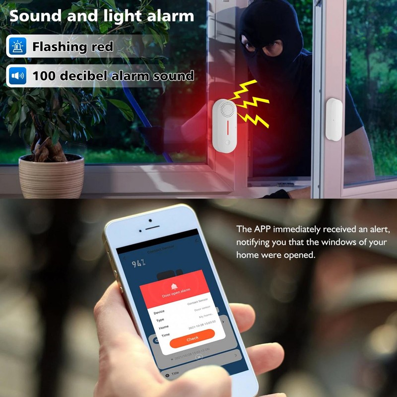 Door Alarm Sensor WiFi Connection APP Control AAA Battery Powered