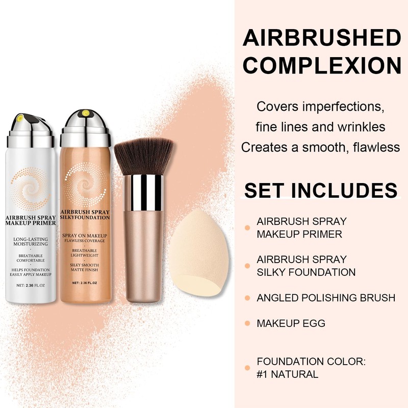 AirBrush Foundation Spray With Airbrush Primer, Silky Mist Foundation Spray