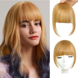 GHDXIWEYU Women 100% Human Hair Clip in Bangs, Natural Curtain Faux French Bangs Blonde Fake Bangs