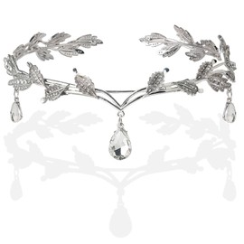 DS Tiara de boda con diamantes de imitación para novias, diosa, elfo, princesa, hada, vidrio, diadema para cosplay, corona para mujeres y niñas, accesorio para el cabello para novias, concursos, bodas, bailes, cumpleaños, Ajustable, aleación