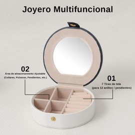 Alhajero de Viaje con Espejo, Organizador de Joyas Portátil de Piel PU para Anillos y Aretes, Mini Estuche Elegante para Mujer