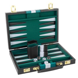 RERIVER Backgammon Set 2 Players Classic Backgammon Sets for Adults Board Game with Black PU Leather Case Portable and Travel Backgammon Set (Green, 11inch)