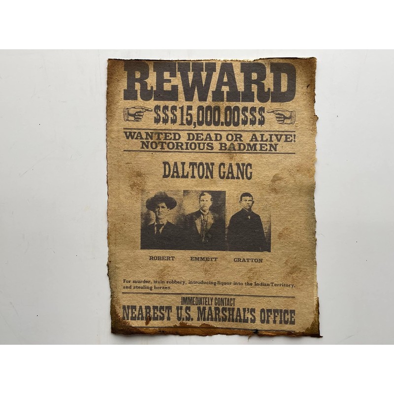 Wanted Poster Vintage Style Western Print Wild West Dalton Gang