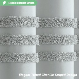 Dynamene 78 Inch Long Shower Curtain, Textured Tufted Chenille Striped Tall Fabric Shower Curtain for Bathroom, Large Hotel Spa Luxury Waterproof Cloth Shower Curtain Set with Hook, Grey, 72x78