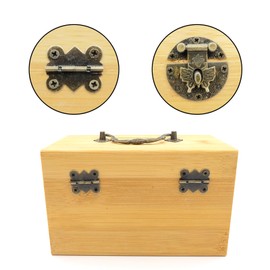 Vintage Wooden Treasure Chest, Small Wood, Treasure Chest with Heart Lock, for Storage of Coins, Paper Money, Rings, Necklaces, Jewellery (14.5 x 9.5 x 9.5, Original Wood Colour)